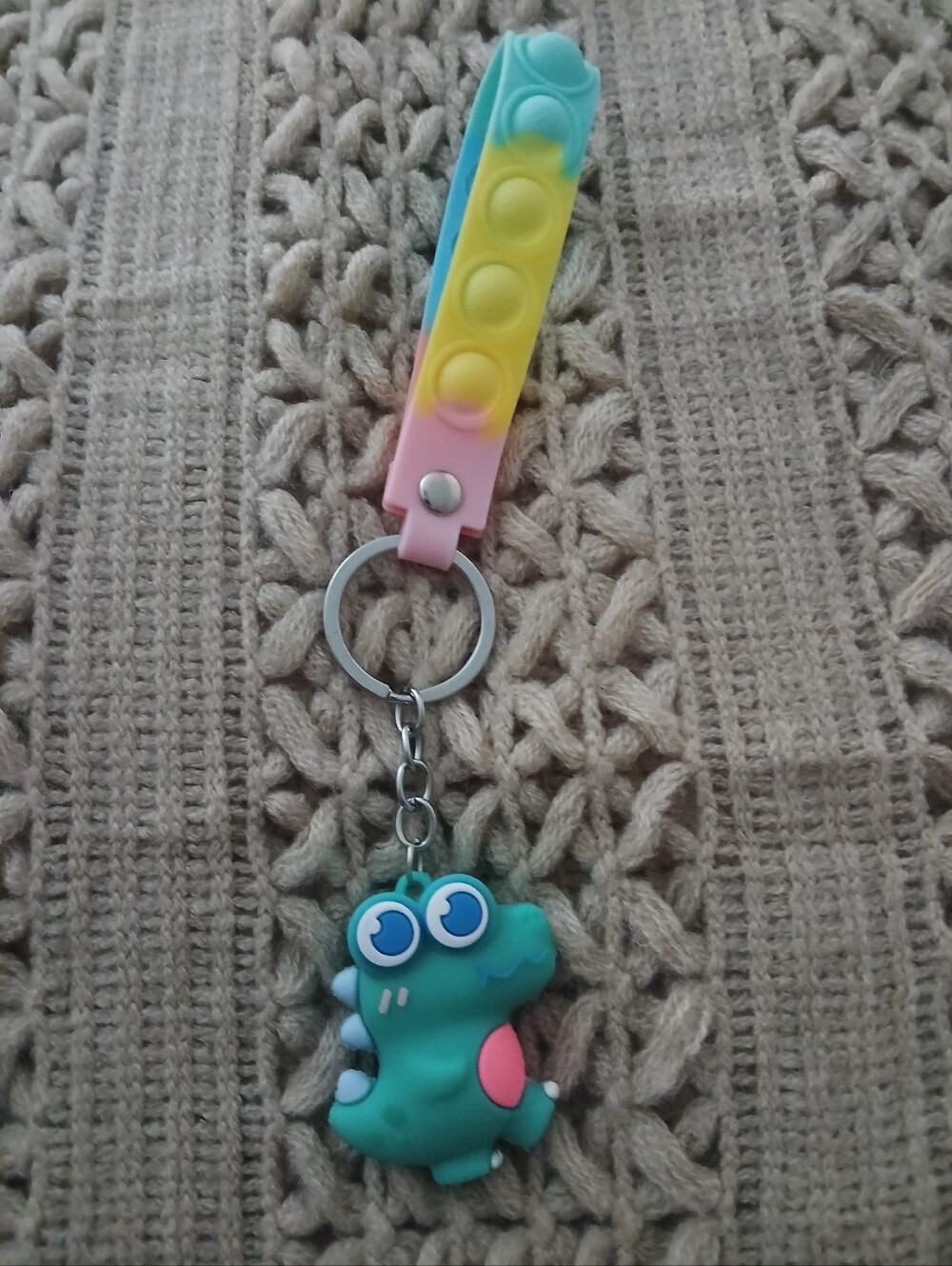 Cute Teal Dinosaur Pop-It Keychain for Kids